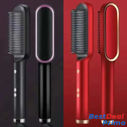 2 In 1 Negative Ion Hair Straightener Styling Comb 🎁Black + Red(2 Pcs) / United Kingdom