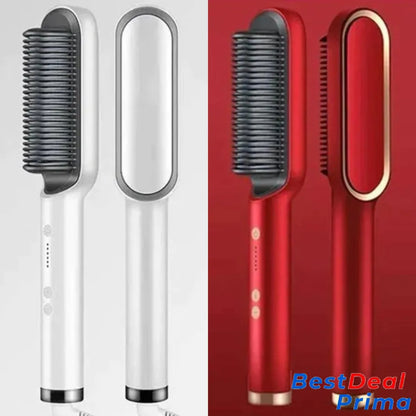 2 In 1 Negative Ion Hair Straightener Styling Comb 🎁White + Red(2 Pcs) / United Kingdom