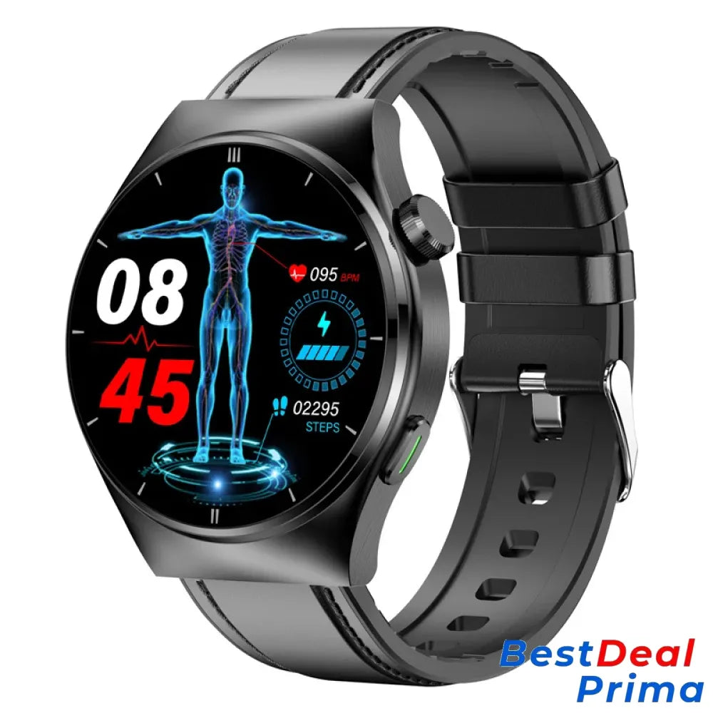 Blood Sugar Glucose Monitoring Smart Watch Black Leather