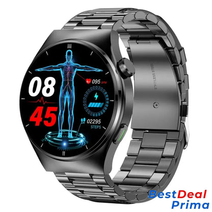 Blood Sugar Glucose Monitoring Smart Watch Black Steel