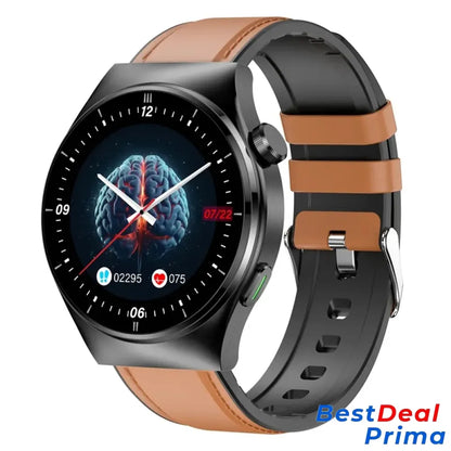 Blood Sugar Glucose Monitoring Smart Watch Brown Leather