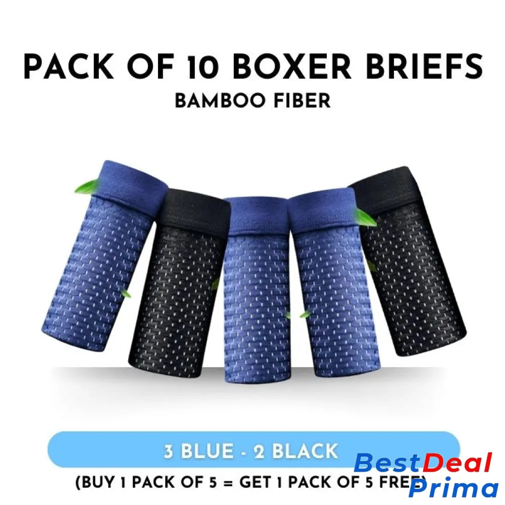 Boxhero – Pack Of 10 Bamboo Fiber Boxer Briefs Buy 5 Get L / 3 Blue - 2 Black (10Pcs)