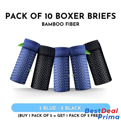 Boxhero – Pack Of 10 Bamboo Fiber Boxer Briefs Buy 5 Get L / 3 Blue - 2 Black (10Pcs)