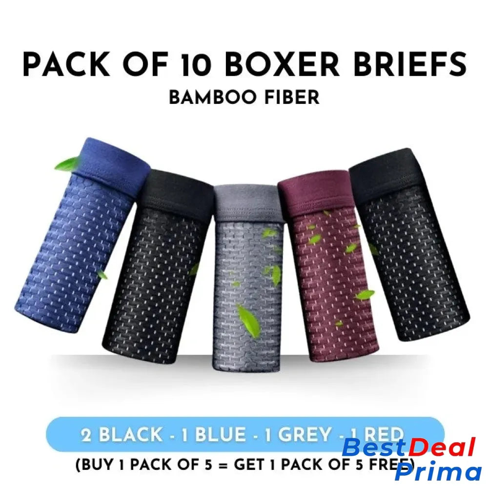 Boxhero – Pack Of 10 Bamboo Fiber Boxer Briefs Buy 5 Get L / 4 Black