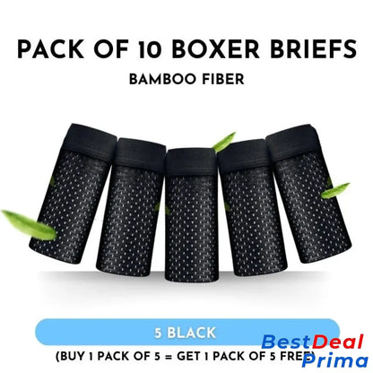 Boxhero – Pack Of 10 Bamboo Fiber Boxer Briefs Buy 5 Get L / Black (10Pcs)