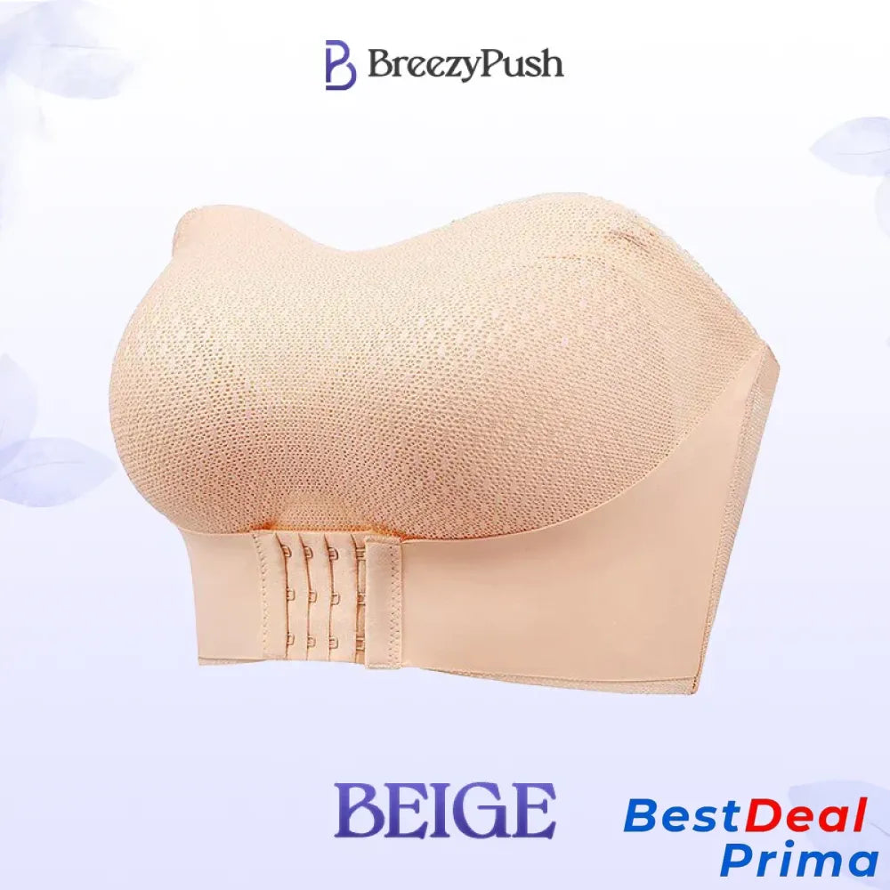 Breezypush – Breathable Non-Slip Strapless Front Buckle Push-Up Bra Beige / M