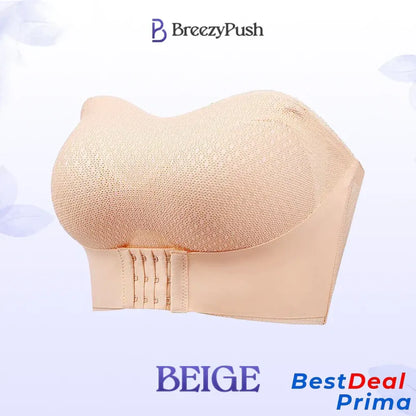 Breezypush – Breathable Non-Slip Strapless Front Buckle Push-Up Bra Beige / M