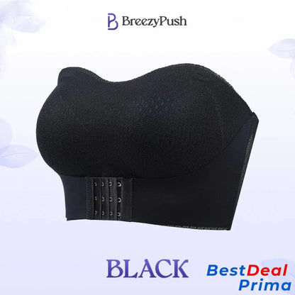 Breezypush – Breathable Non-Slip Strapless Front Buckle Push-Up Bra Black / M