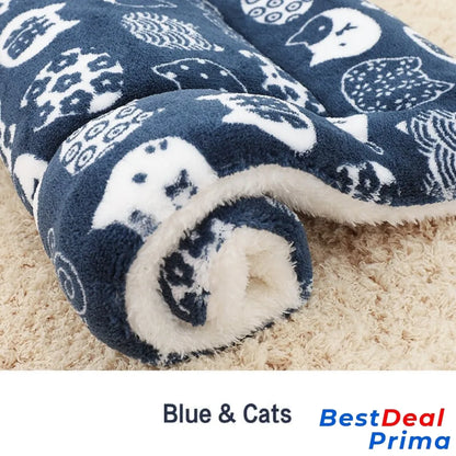 Cosy Calming Cat Blanket Blue With Cats / S (12.6’’X10’’)