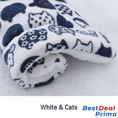 Cosy Calming Cat Blanket White With Cats / S (12.6’’X10’’)