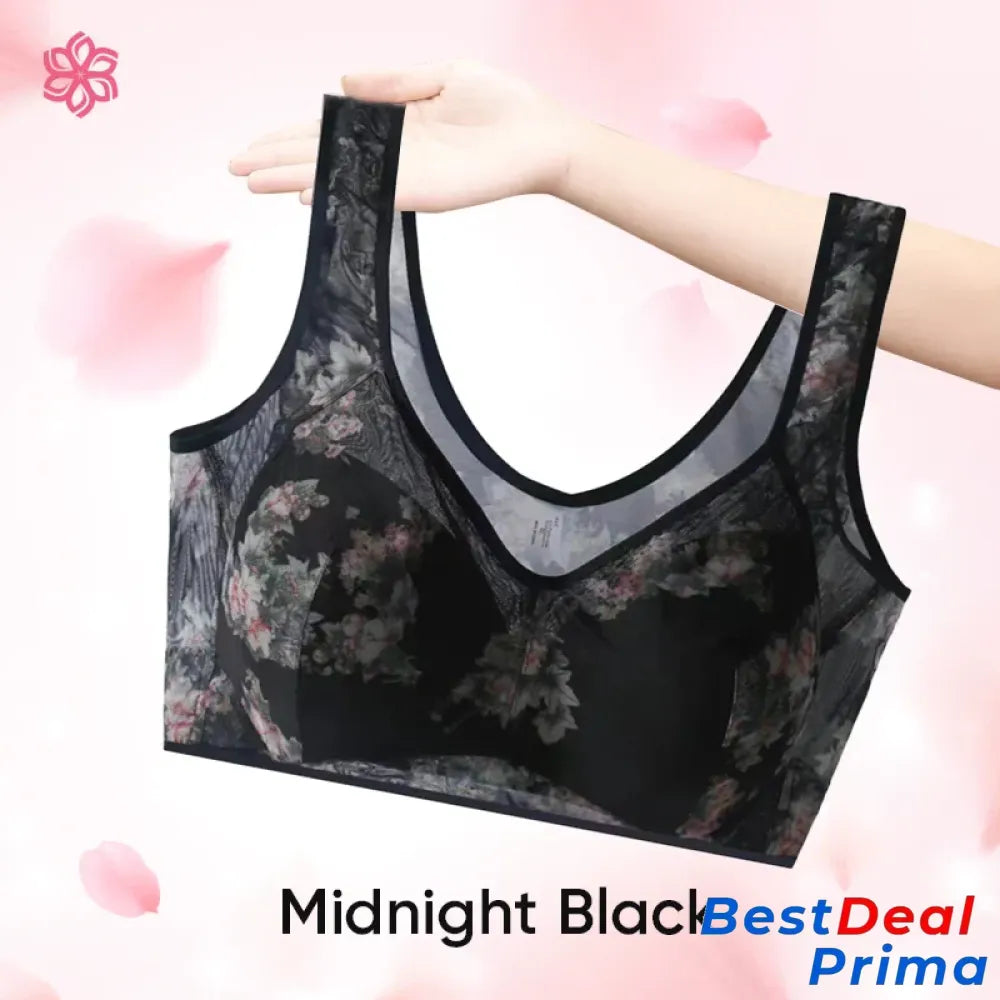 Ellebloom - Lace Buttonless Comfortable Bra Last Day Sale 50% Off Midnight Black / L