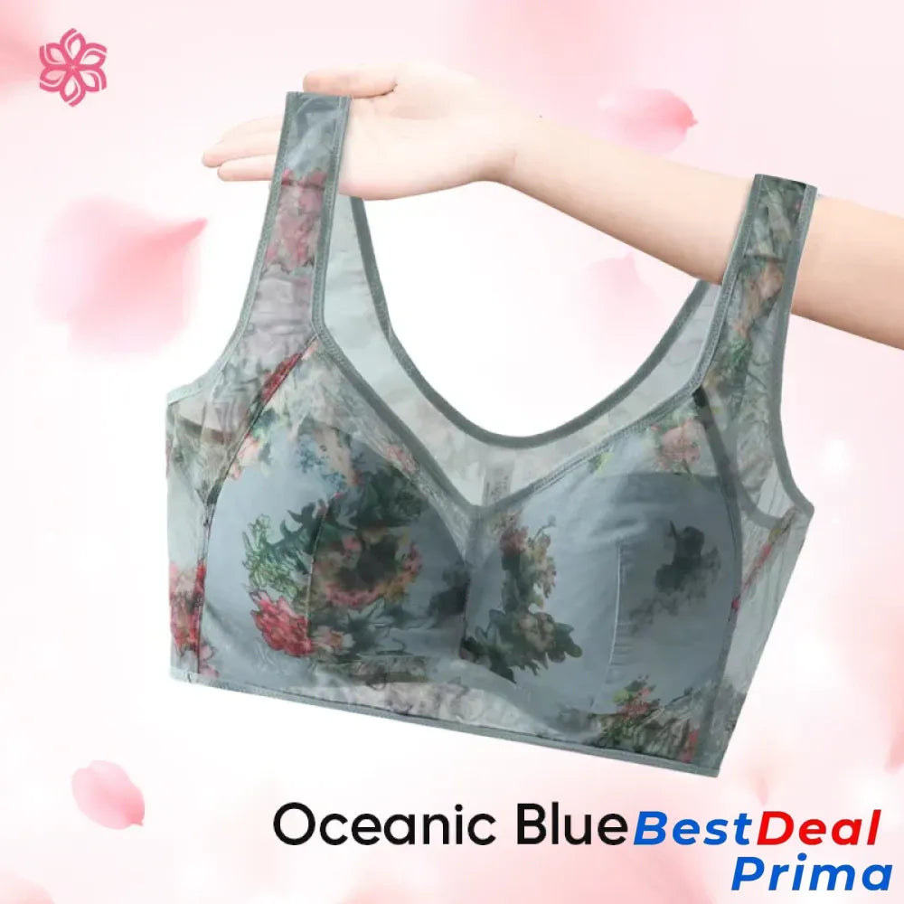 Ellebloom - Lace Buttonless Comfortable Bra Last Day Sale 50% Off Oceanic Blue / L