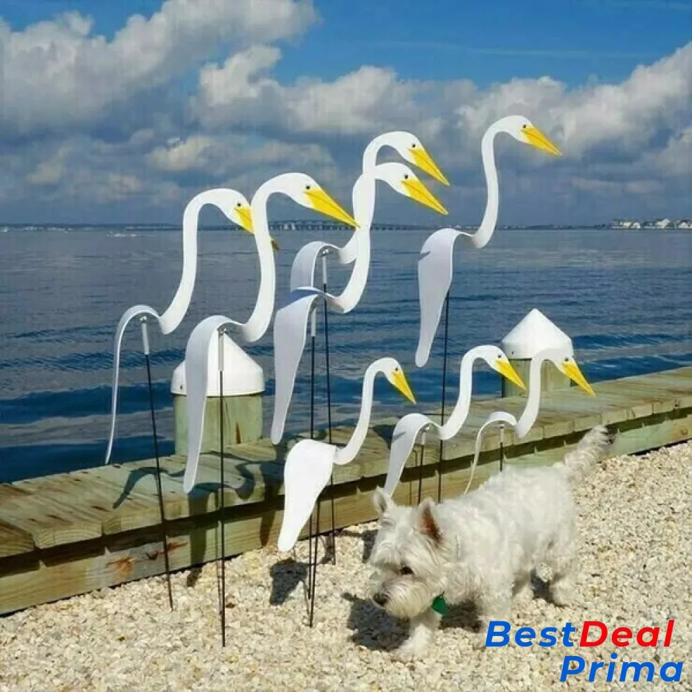 Florida Dancing Birds Garden Metal Art White Heron / Length: 70Cm (Including Pole)