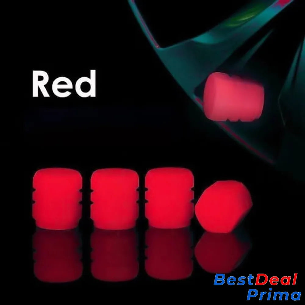 Fluorescent Tire Valve Caps Red / 4 Pcs