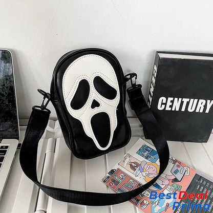 Halloween Funny Ghost Skull Crossbody Shoulder Bag Black