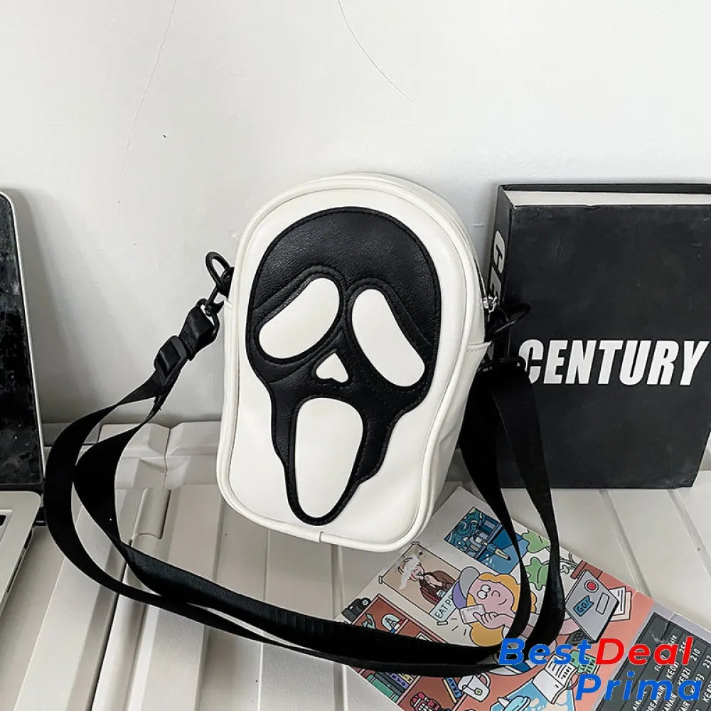 Halloween Funny Ghost Skull Crossbody Shoulder Bag White