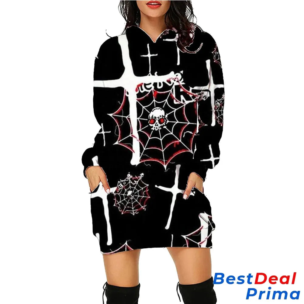 Halloween Print Long Hoodie With Pockets Sweater Sleeve Clothes Women Sc13 / S