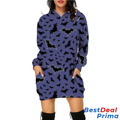 Halloween Print Long Hoodie With Pockets Sweater Sleeve Clothes Women Sc14 / S