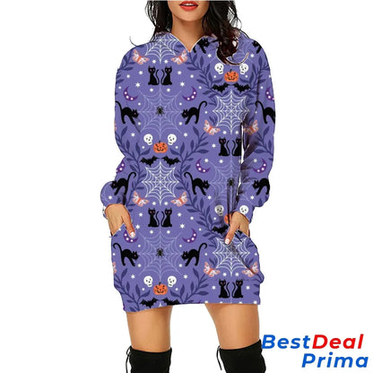 Halloween Print Long Hoodie With Pockets Sweater Sleeve Clothes Women Sc17 / S