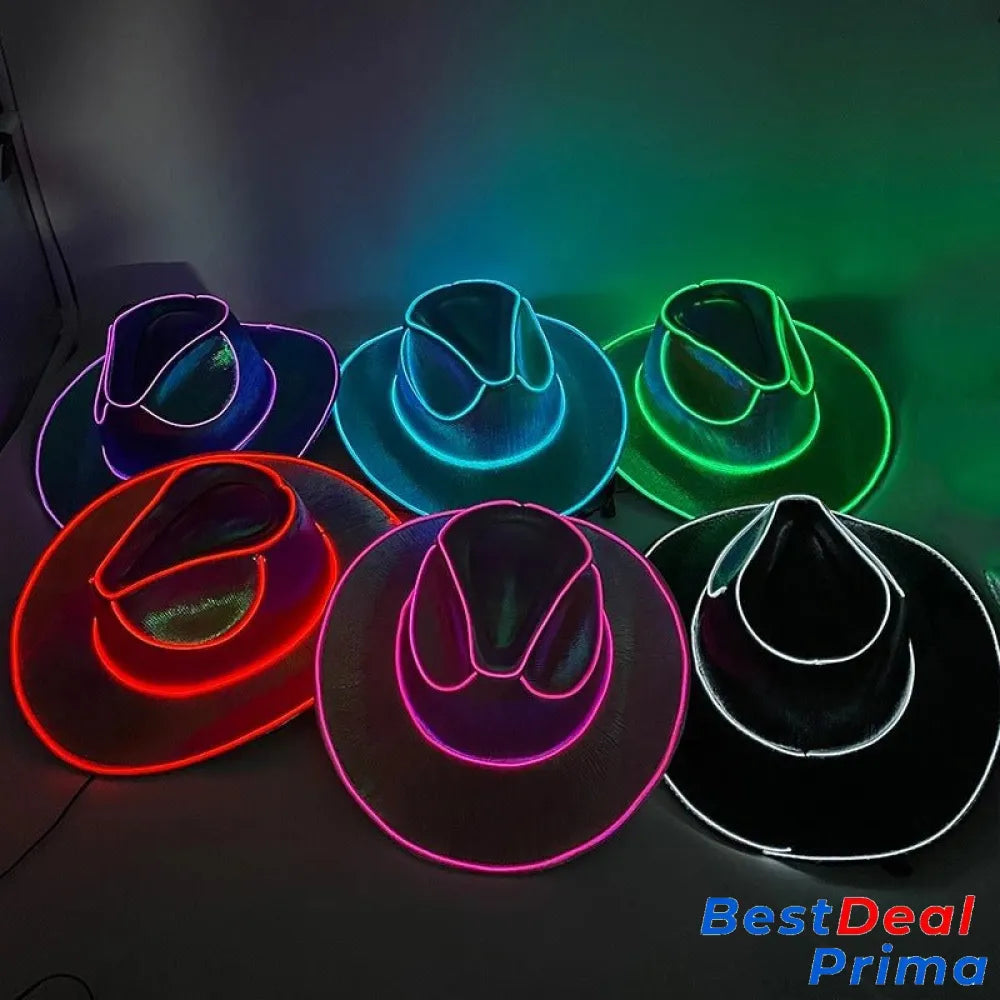 Led Cowboy Hat - Glowing Light Bar Cap Bachelorette Party Supplies