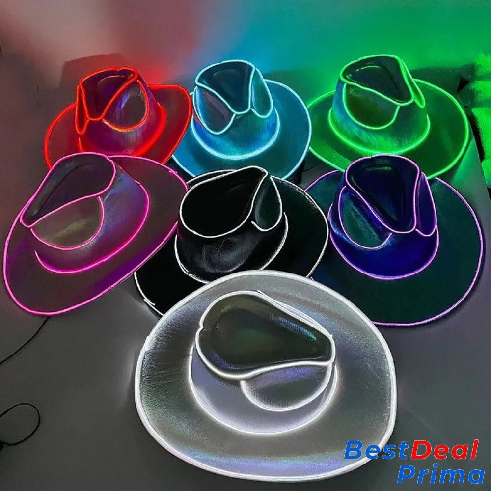 Led Cowboy Hat - Glowing Light Bar Cap Bachelorette Party Supplies