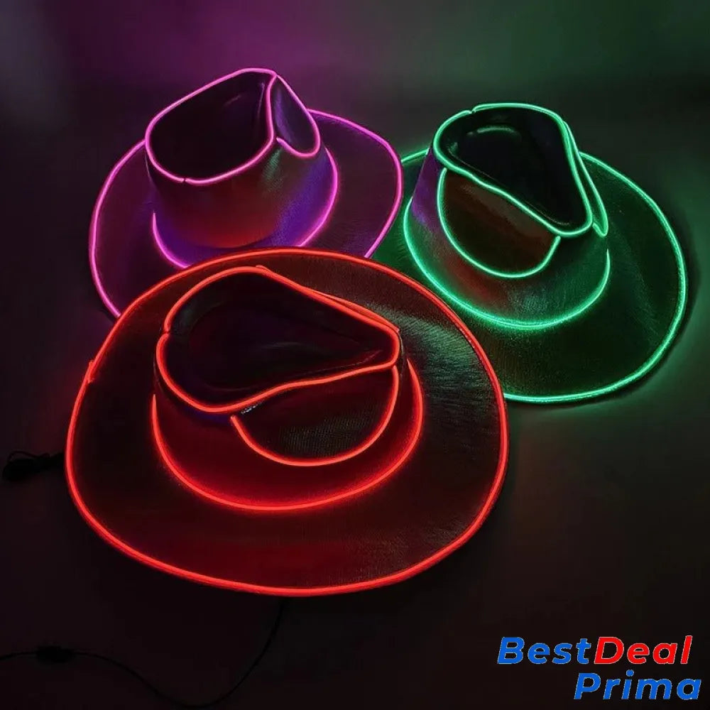 Led Cowboy Hat - Glowing Light Bar Cap Bachelorette Party Supplies