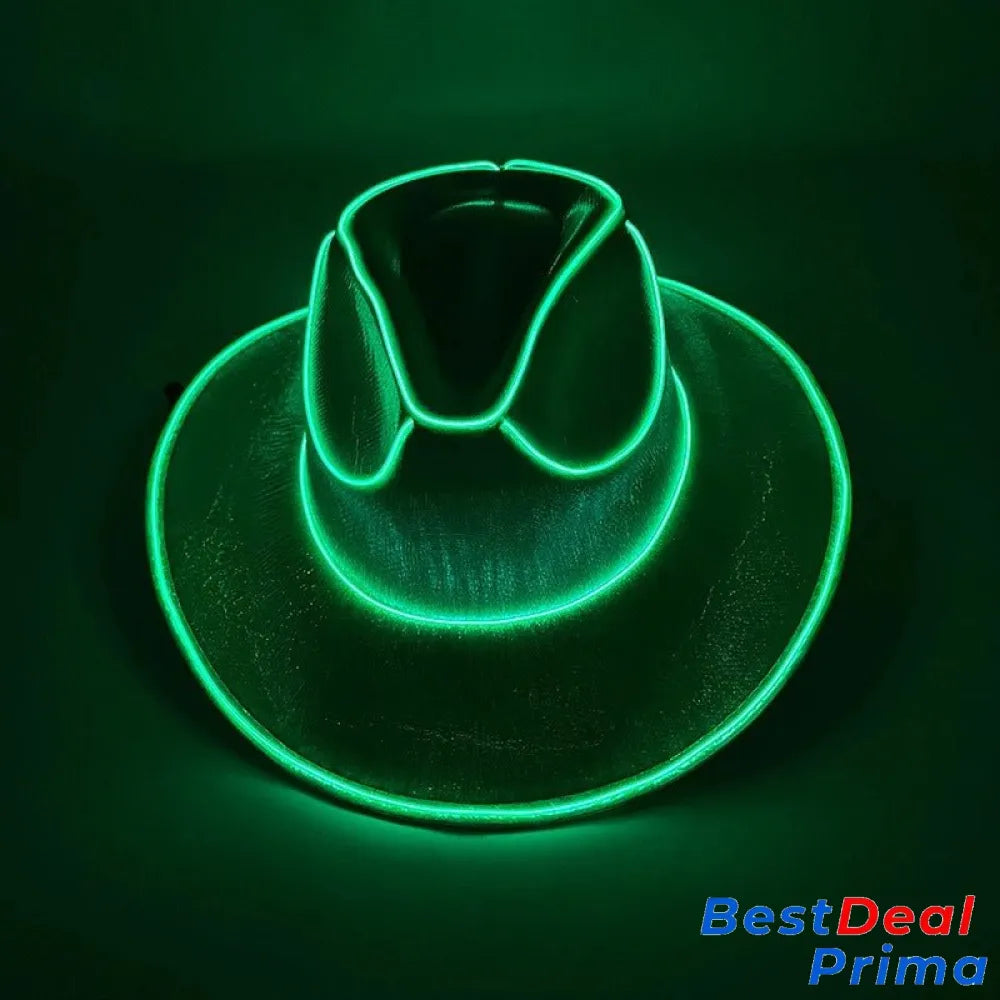 Led Cowboy Hat - Glowing Light Bar Cap Bachelorette Party Supplies Green