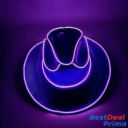 Led Cowboy Hat - Glowing Light Bar Cap Bachelorette Party Supplies Purple