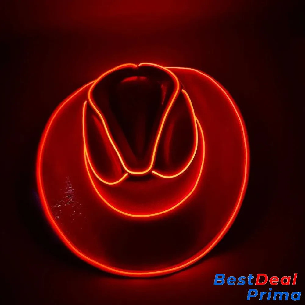 Led Cowboy Hat - Glowing Light Bar Cap Bachelorette Party Supplies Red