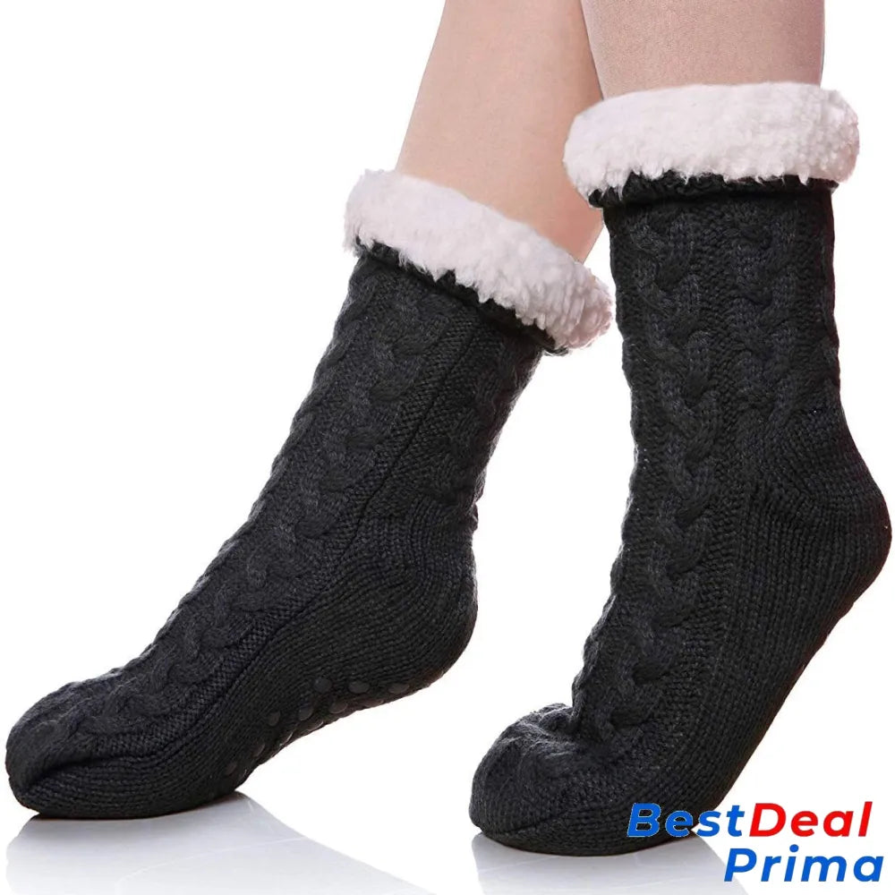 Lined Slipper Non-Slip Winter Socks Black Socks