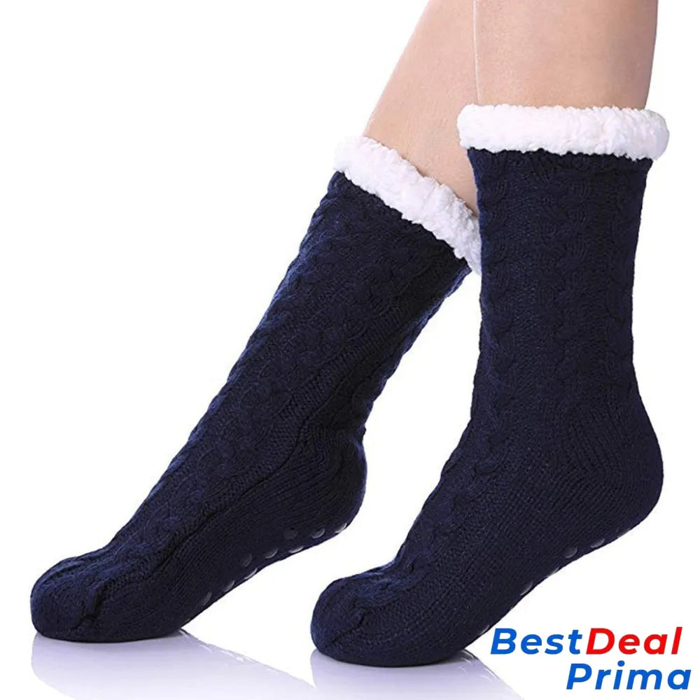 Lined Slipper Non-Slip Winter Socks Navy Socks