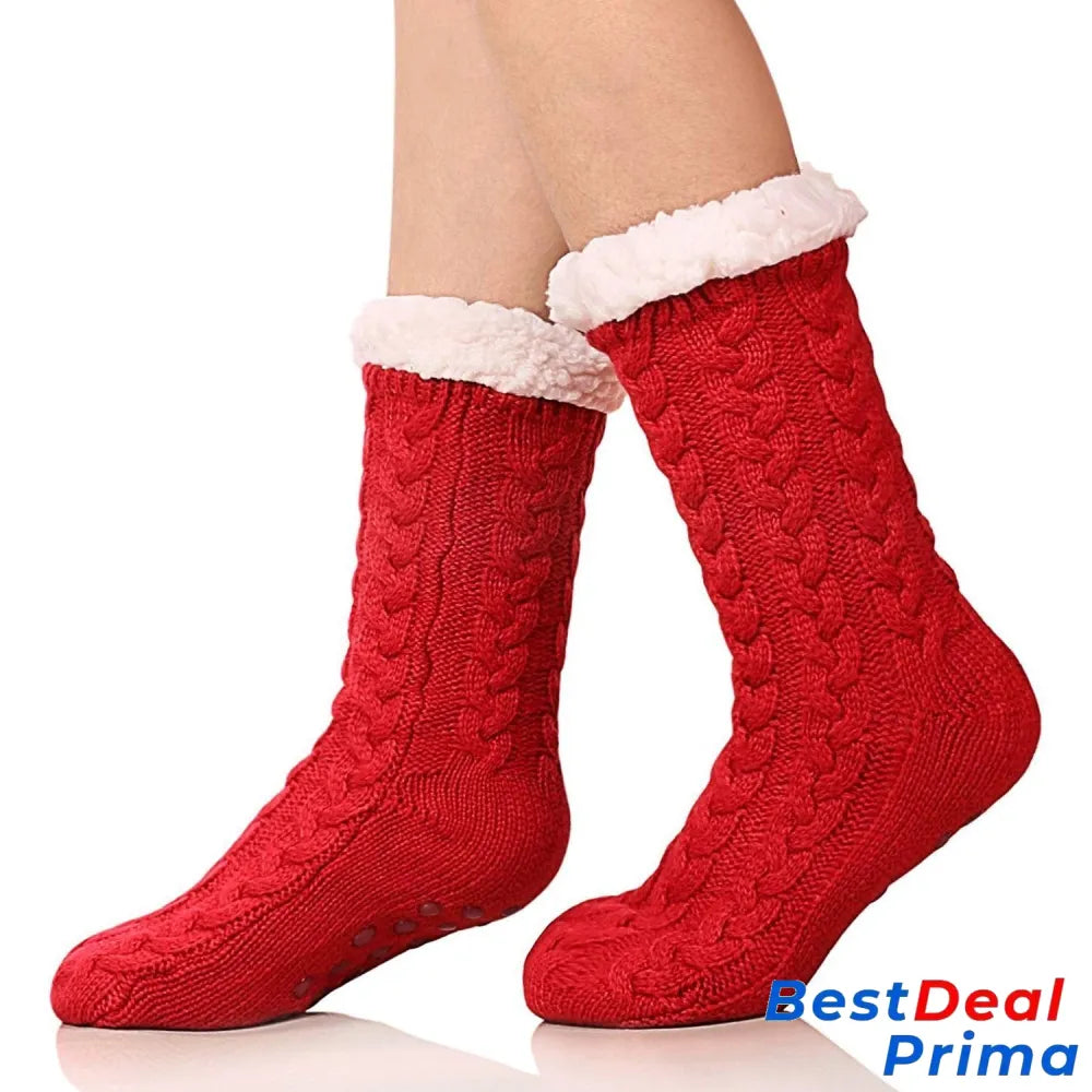 Lined Slipper Non-Slip Winter Socks Red Socks