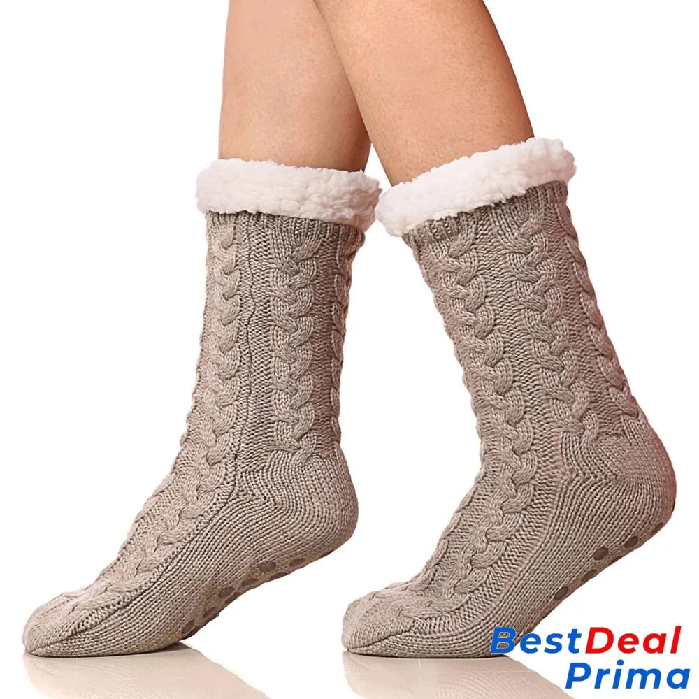 Lined Slipper Non-Slip Winter Socks Taupe Socks