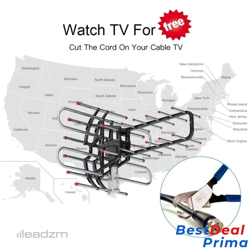 Long Range Tv Antenna 1000 + Miles American Booster Outdoor 4H Vhf/Uhf 360°S