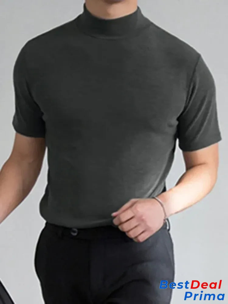 Men ’S High Neck Slim Fit T-Shirt - Hot Sale 50% Off Grey / S