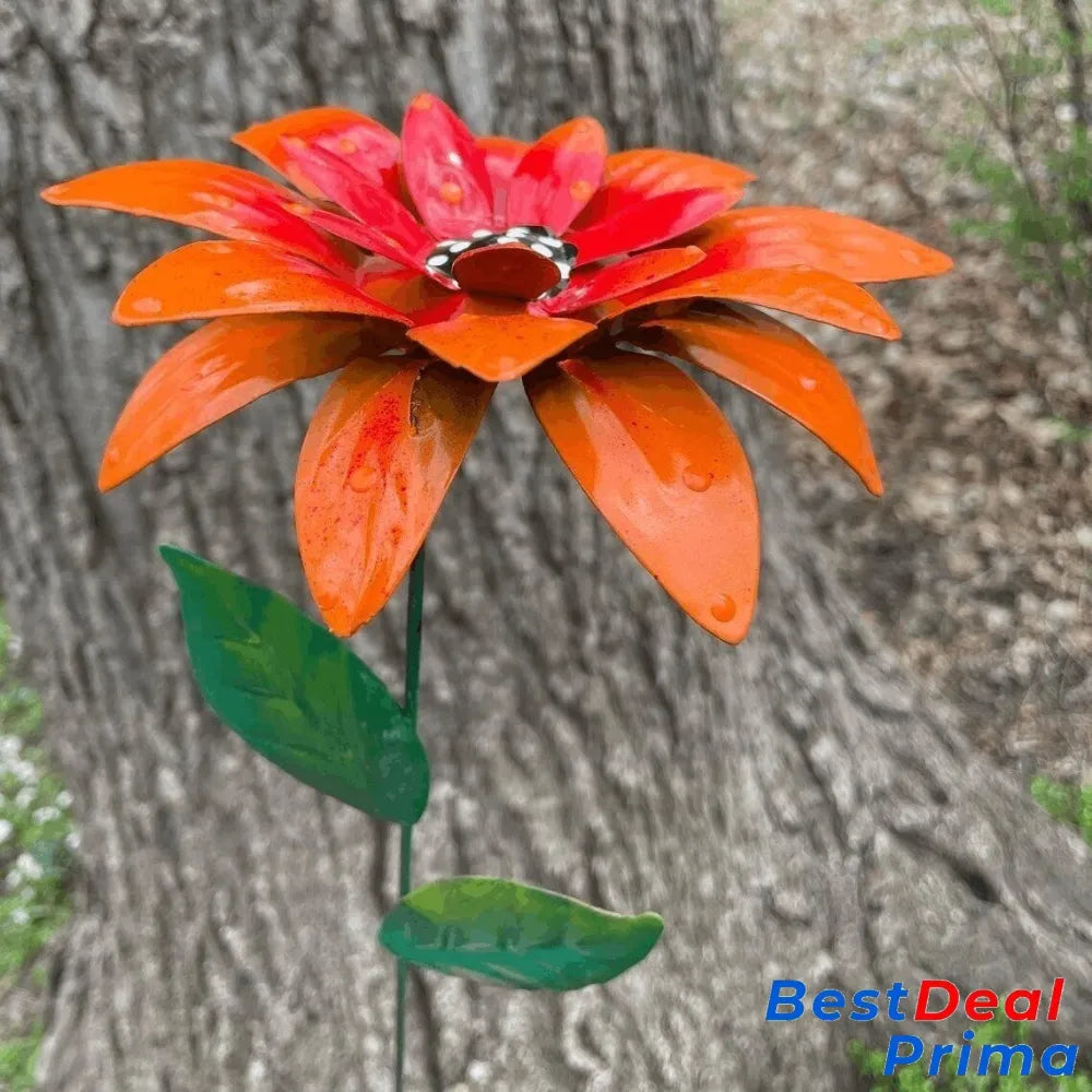 Metal Flowers Garden Stakes Orange