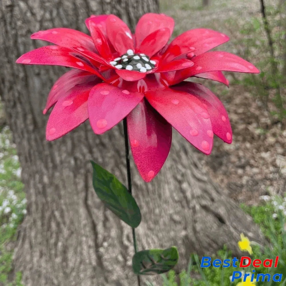 Metal Flowers Garden Stakes Pink