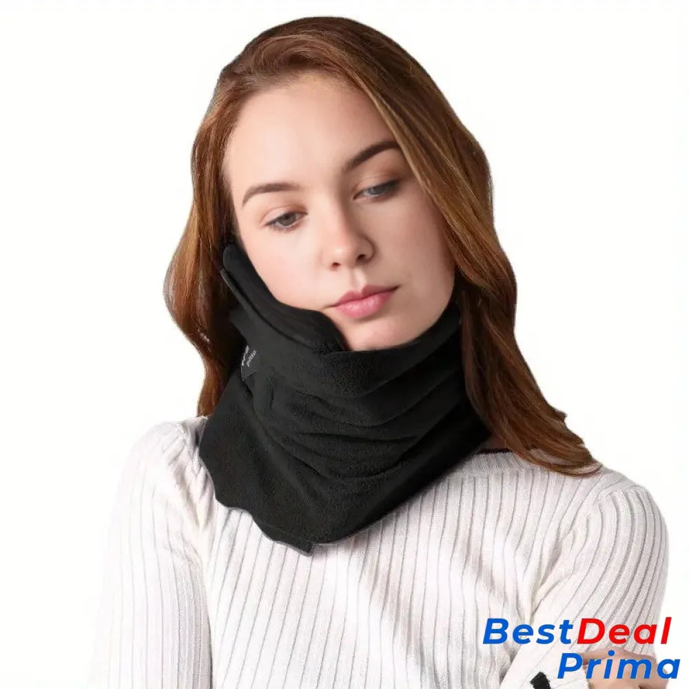 Neck Support Travel Pillow For Long Naps & Layover Flights - Compact Comfortable Black / Velcro