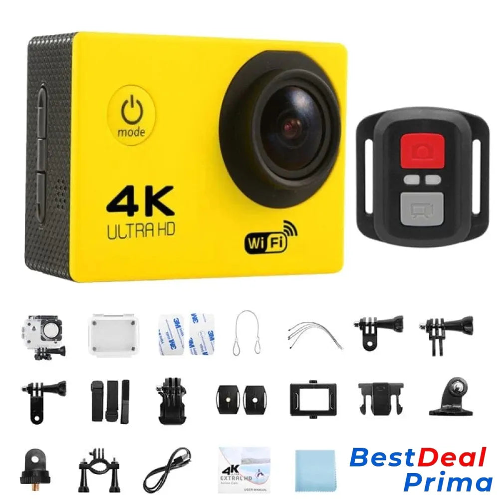 Qinux Pixgo 4K Sport Camera Yellow / 16Gb Card