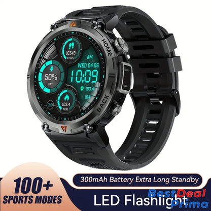 Sports Smart Watch For Men: Led Lighting Answer/Make Calls Outdoor Fitness Tracker Pedometer Black