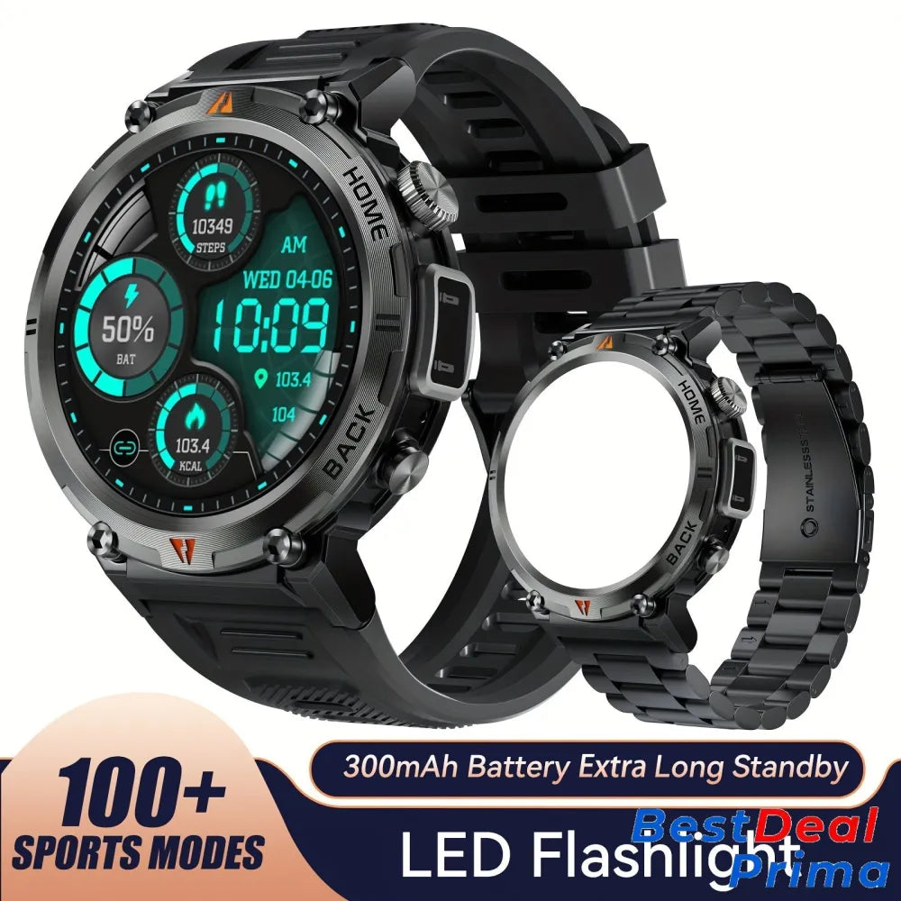 Sports Smart Watch For Men: Led Lighting Answer/Make Calls Outdoor Fitness Tracker Pedometer Black