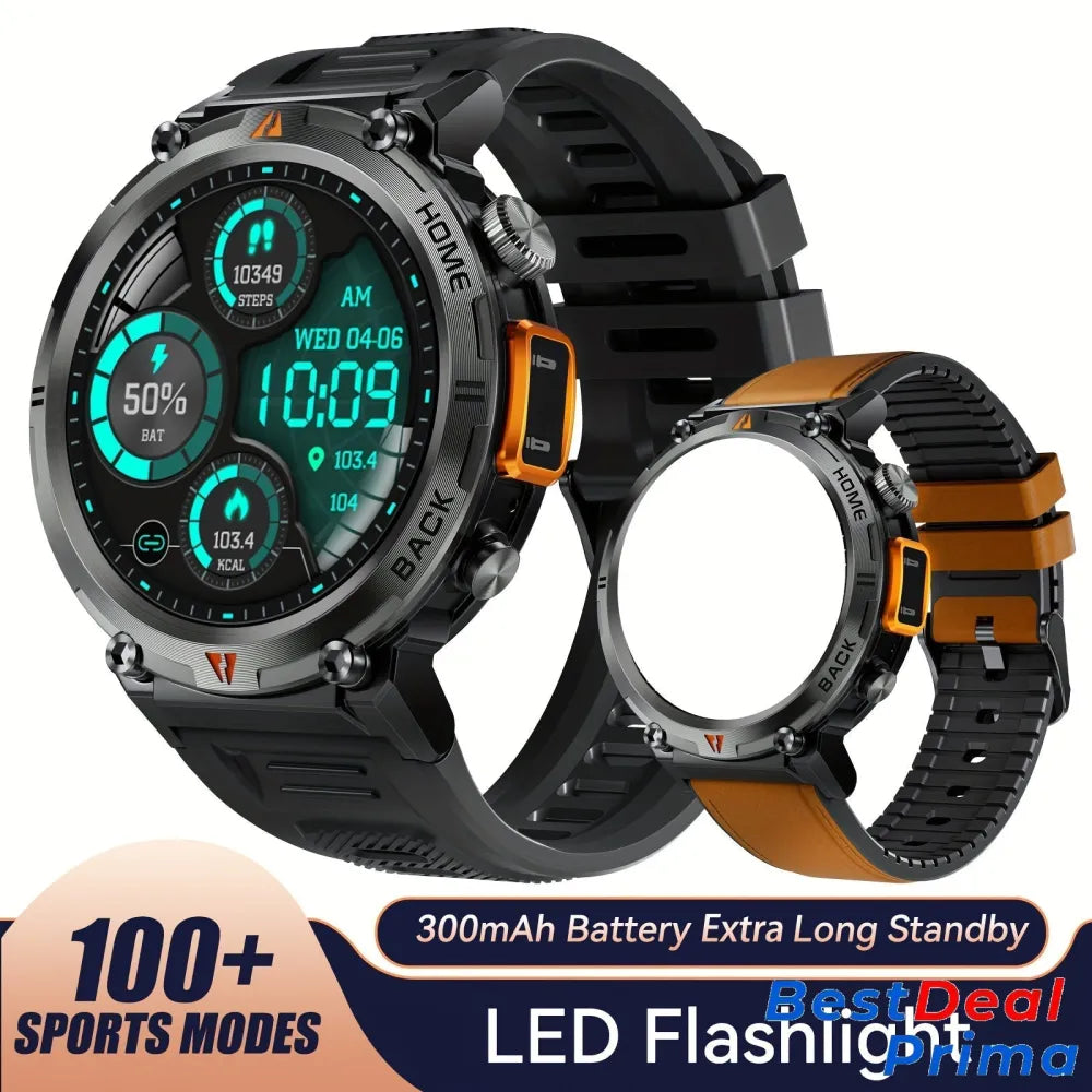 Sports Smart Watch For Men: Led Lighting Answer/Make Calls Outdoor Fitness Tracker Pedometer Black